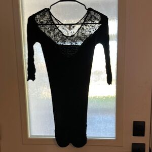 Free People Black Sheath Mini Dress V-Neck 3/4 Sleeve
